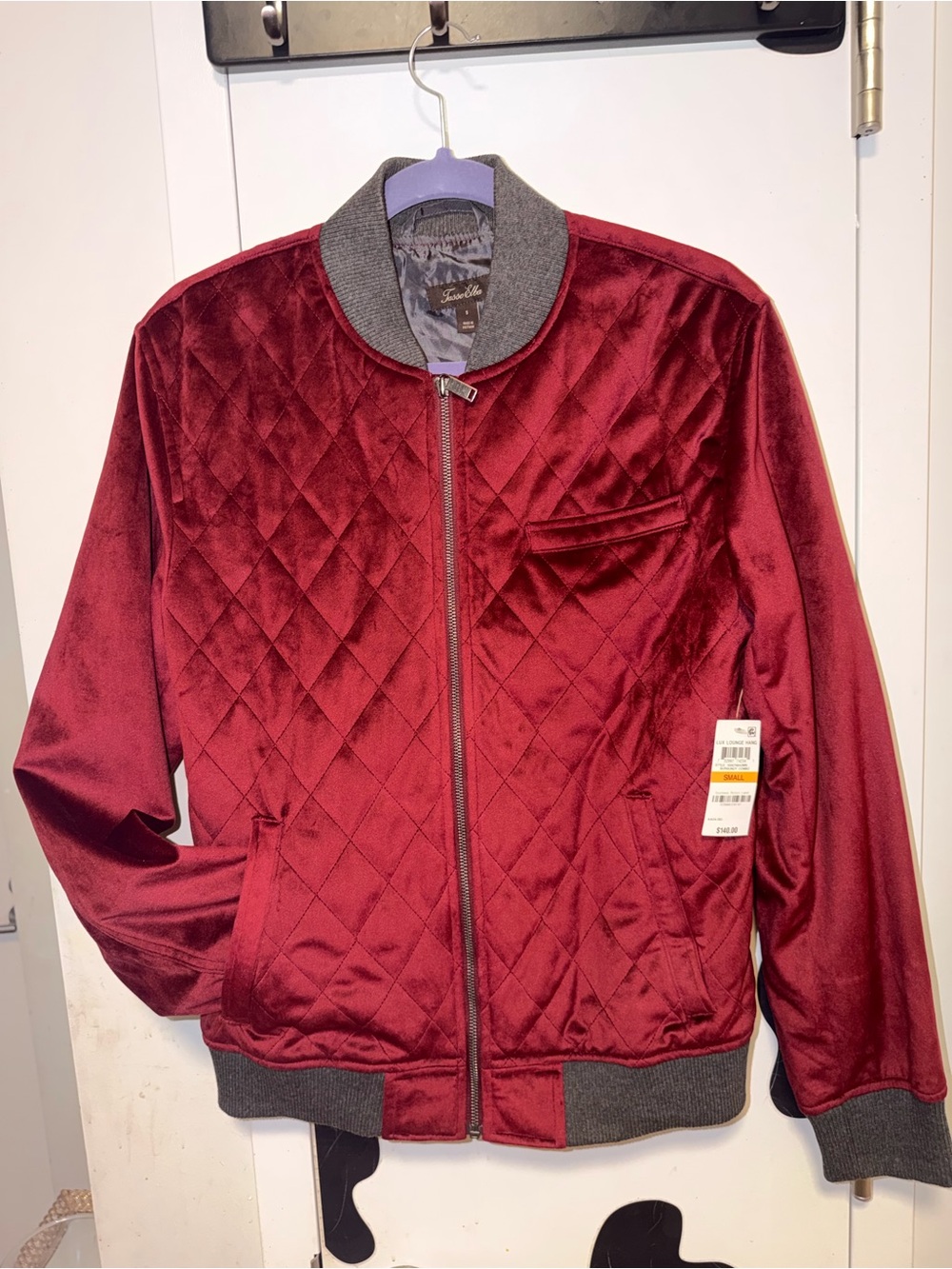 Unisex Quilted Velvet Bomber Jacket - Burgundy